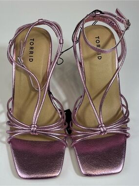 torrid Metallic Rose Pink Strappy Heeled Sandals size 9.5 WW
